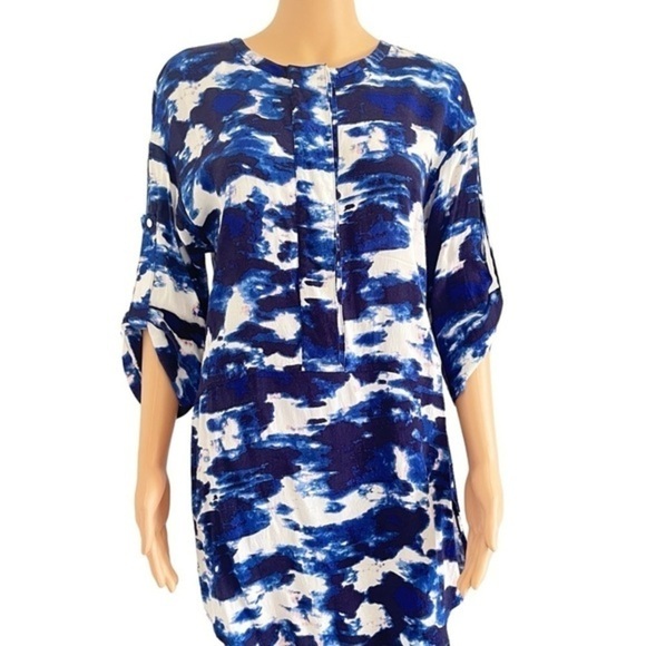Michael Stars tunic dress multicolor round split hem 3/4  sleeves snaps Women M - Picture 1 of 17